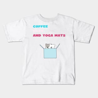 Coffee cats and yoga mats funny yoga and cat drawing Kids T-Shirt